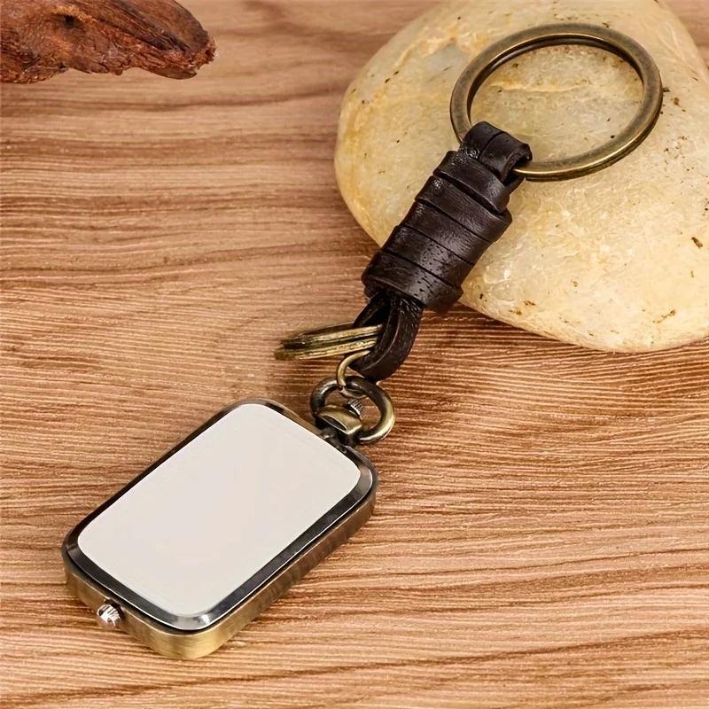 Bronze Pocket Watch Keychain, polished steel case back