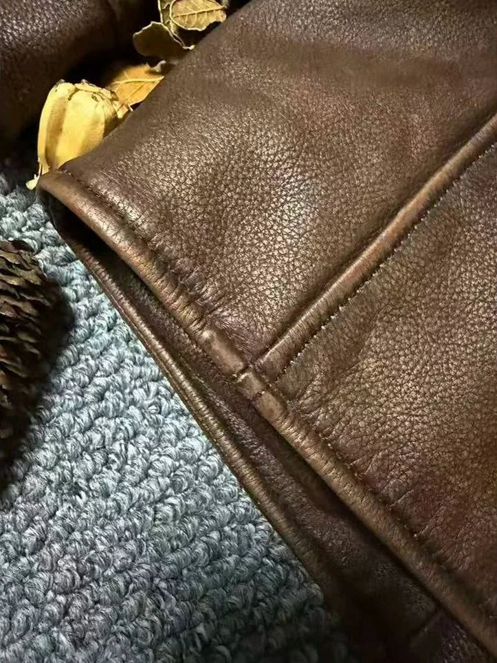Garage Leather Jacket in Tobacco, close up of the shoulder and yoke