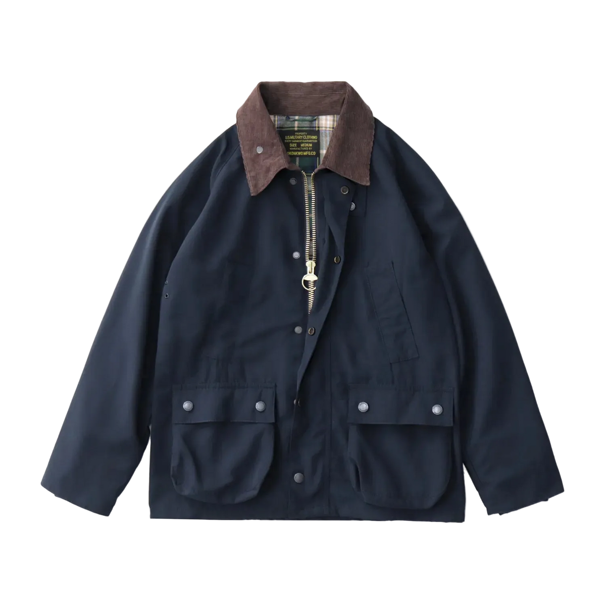 Highland Waxed Jacket in Navy (unwaxed), laid flat