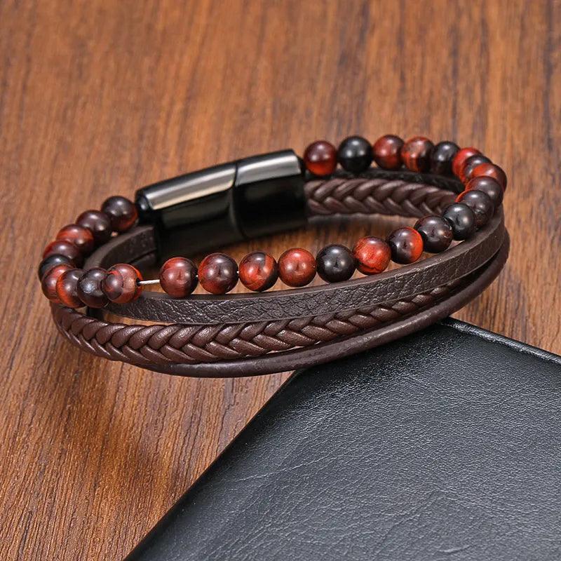 Tiger's Eye Bracelet - Leather and Steel - Wild Soul Co.