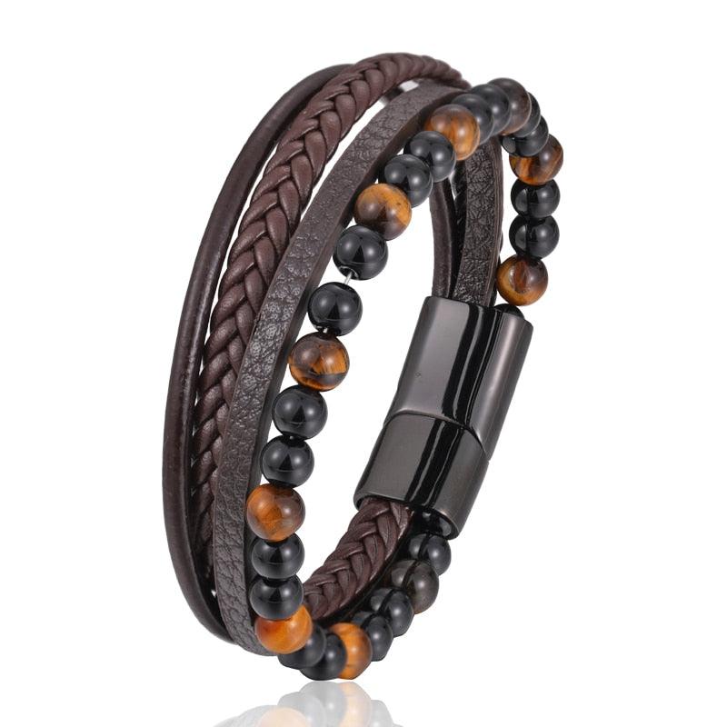 Tiger's Eye Bracelet - Leather and Steel - Wild Soul Co.