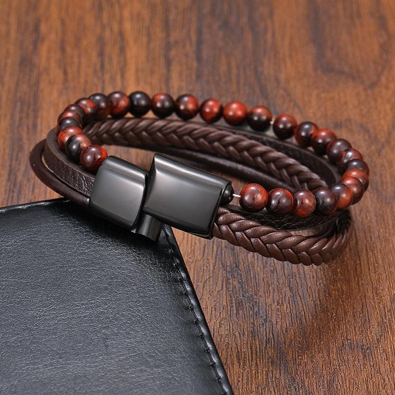 Tiger's Eye Bracelet - Leather and Steel - Wild Soul Co.
