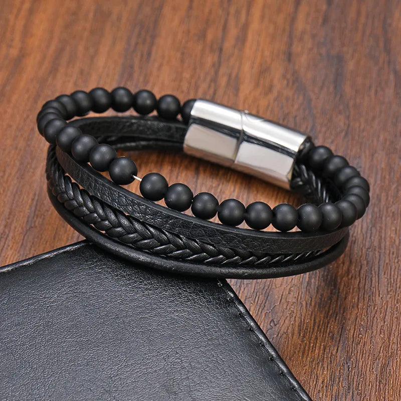 Tiger's Eye Bracelet - Leather and Steel - Wild Soul Co.