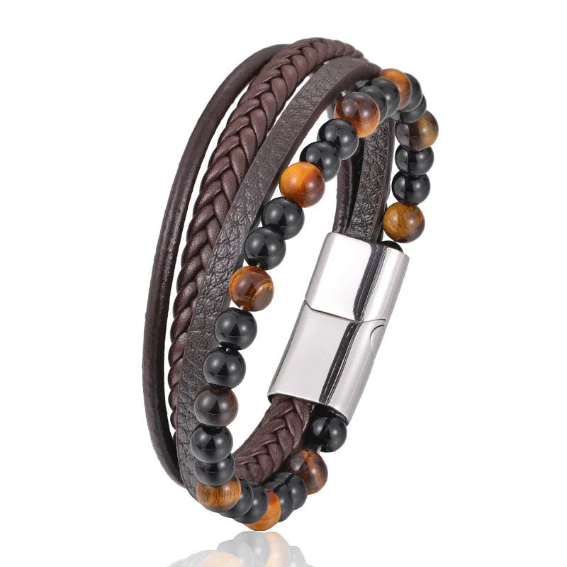 Tiger's Eye Bracelet - Leather and Steel - Wild Soul Co.