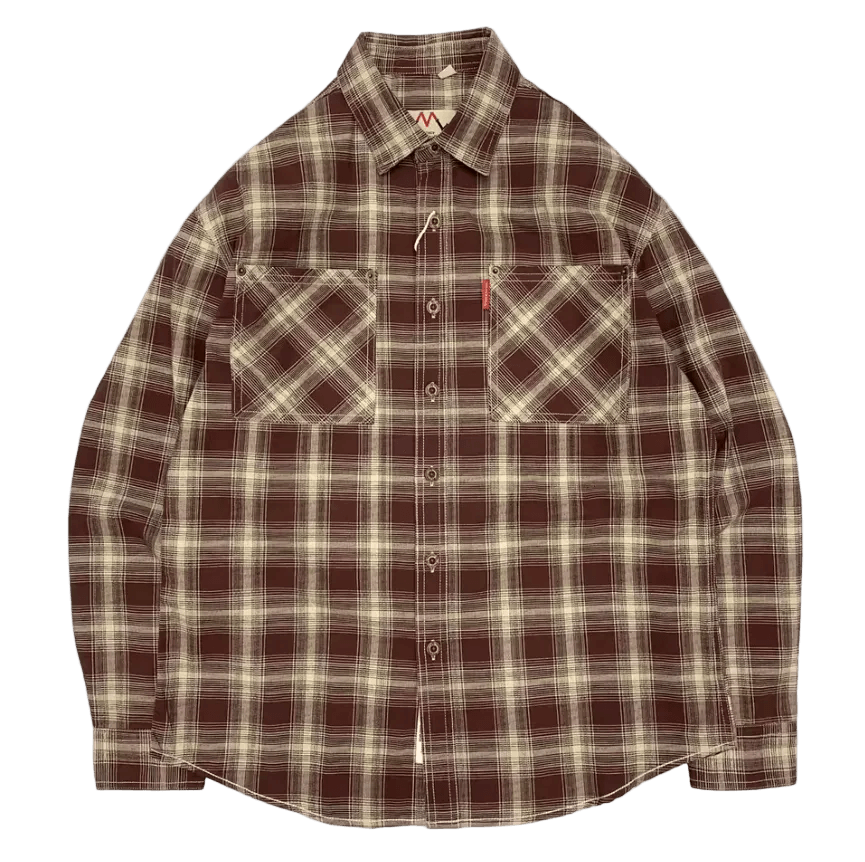 Retro Plaid Shirt in Burgundy Plaid, laid flat