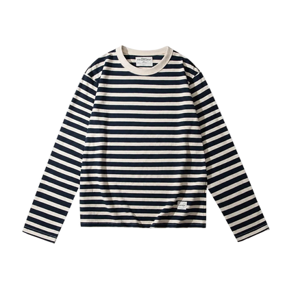 Mariniere Striped Long Sleeve Tee in Navy Narrow Stripe on black background