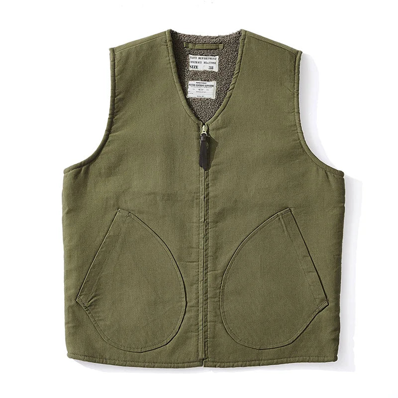 Dock Sherpa Vest in Army Green, laid flat