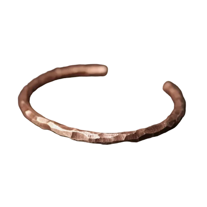 Blacksmith Copper Cuff, hand hammered open bangle on black background