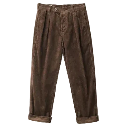Tailored Pleated Corduroy Trousers in Coffee, front view, flat lay