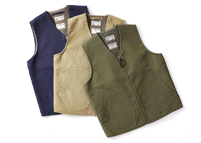 Dock Sherpa Vest in the three colors, Navy, Khaki and Army Green