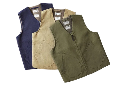 Dock Sherpa Vest in the three colors, Navy, Khaki and Army Green