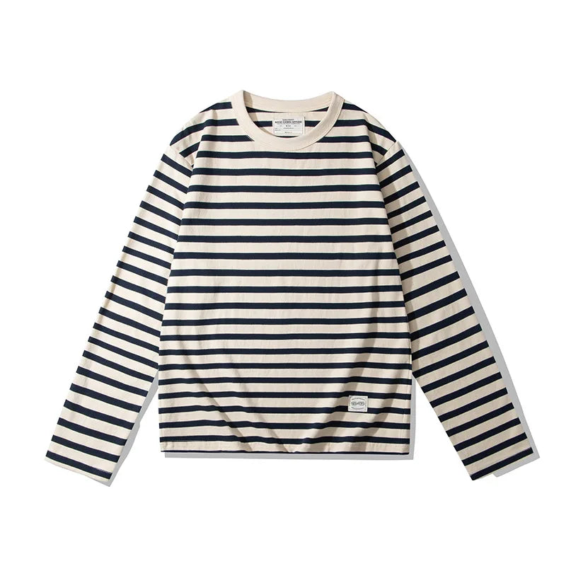 Mariniere Striped Long Sleeve Tee in Navy Narrow Stripe, front view