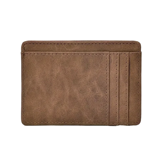 Open Road Slim Card Holder in Tobacco, front view on black