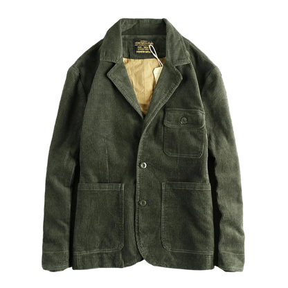 Corduroy Worker Blazer in Army Green, front view