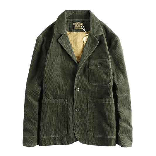 Corduroy Worker Blazer in Army Green, front view