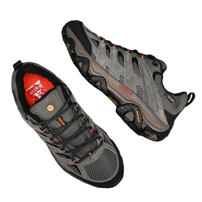 Slate Grey trail sneaker from above and in profile, showing the lacing and mesh panels