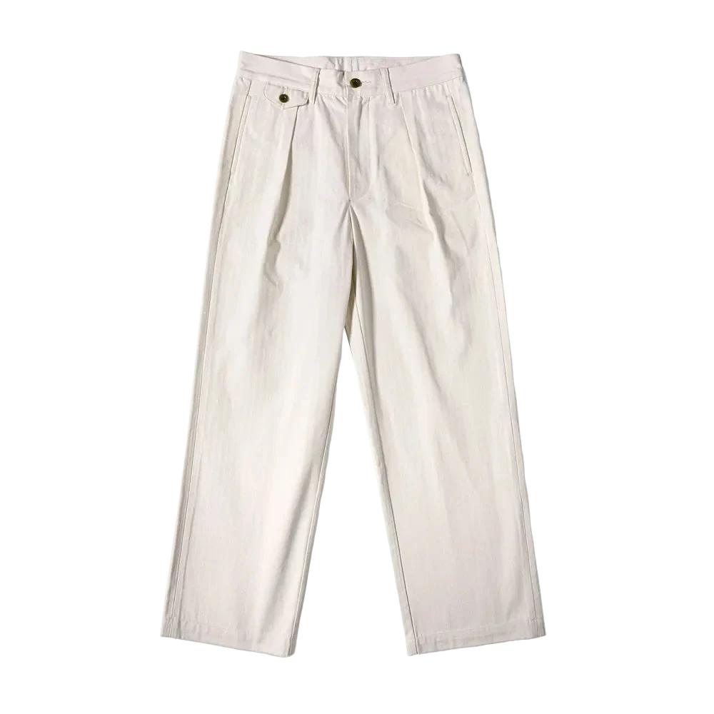 Red Tornado Herringbone Officer Trousers in Ecru, front view on black