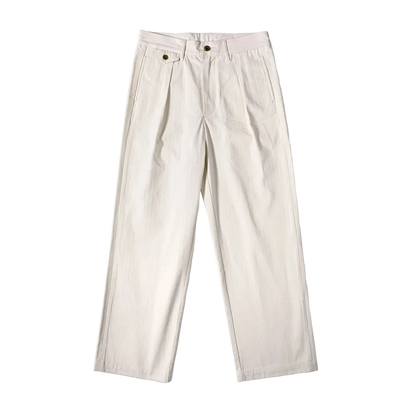 Red Tornado Herringbone Officer Trousers in Ecru, front view on black