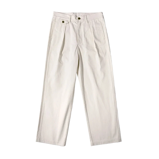 Red Tornado Herringbone Officer Trousers in Ecru, front view on black