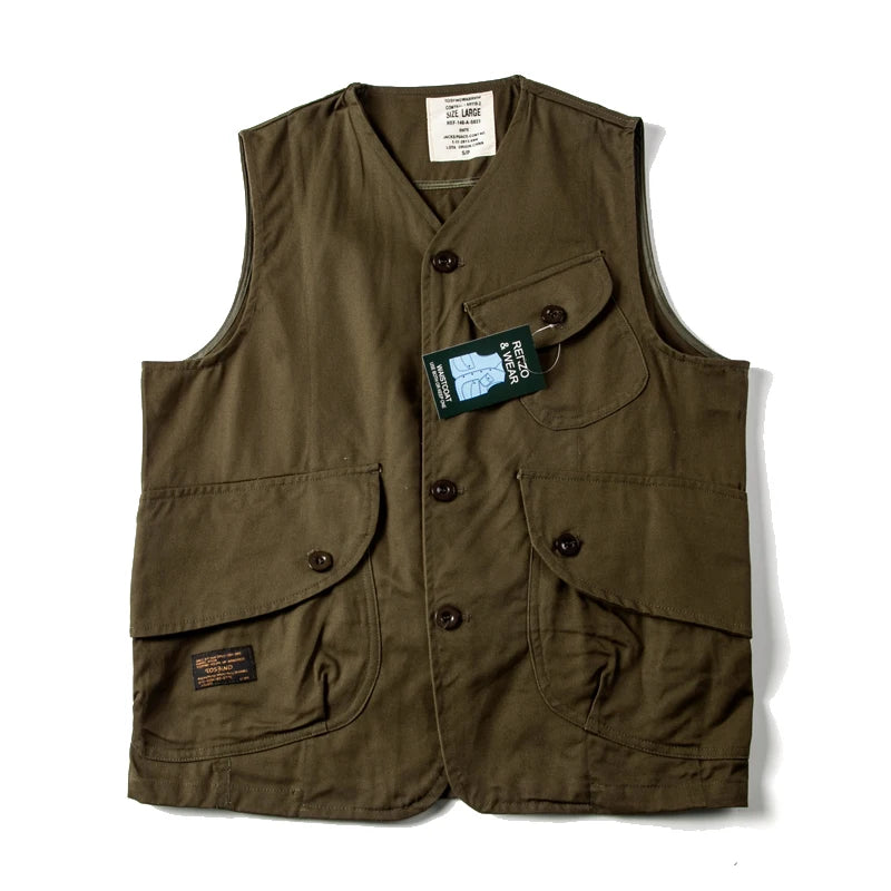 Expedition Cargo Vest in Dark Olive on white background