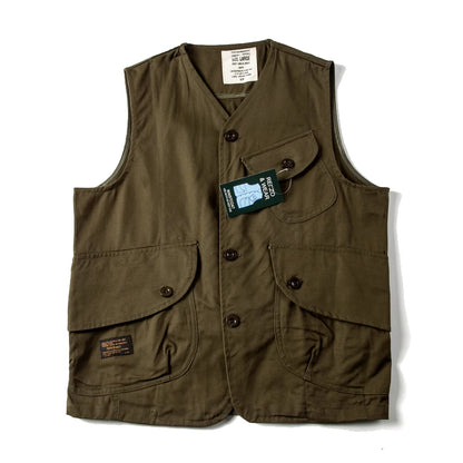 Expedition Cargo Vest in Dark Olive on white background