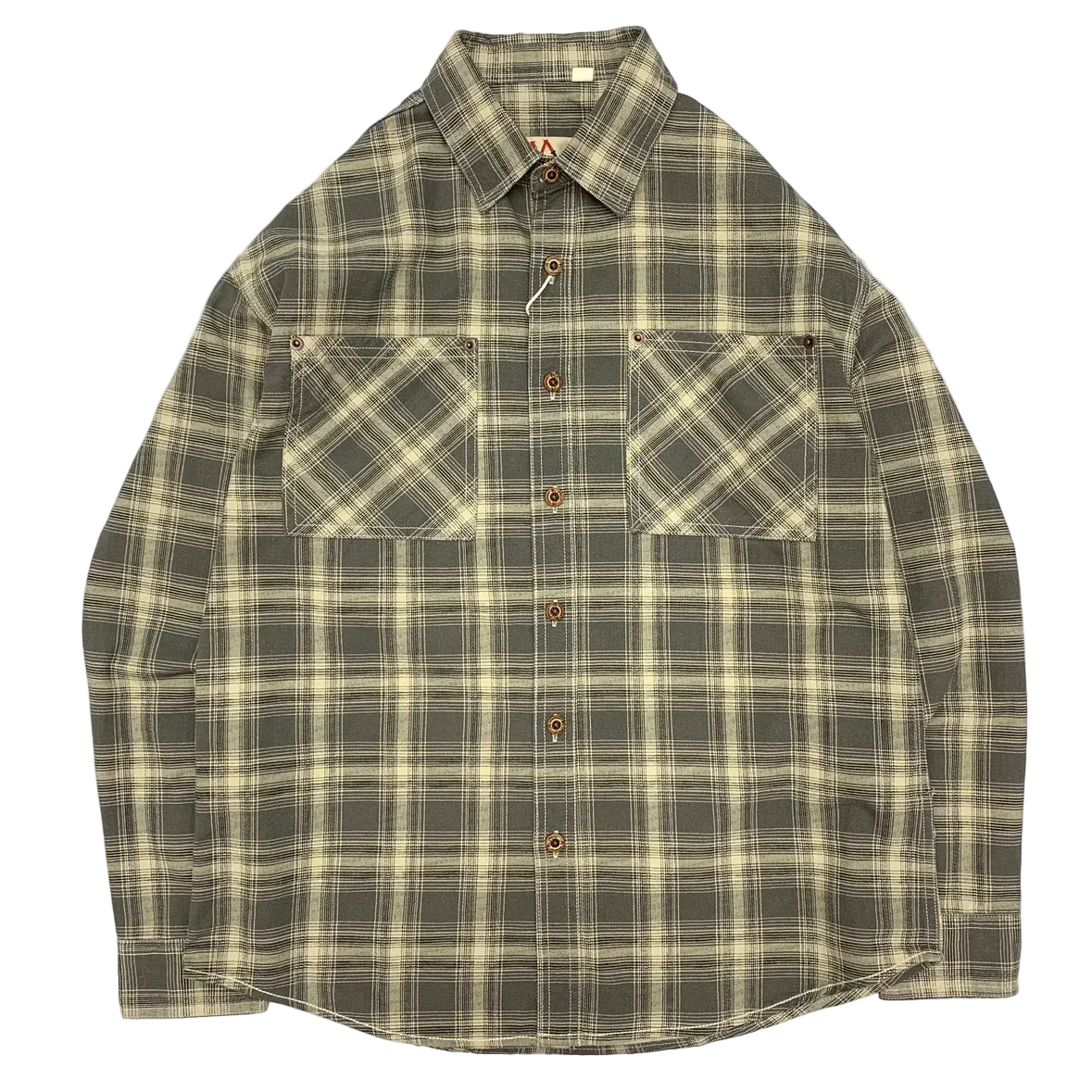 Retro Plaid Shirt in Olive Plaid, laid flat
