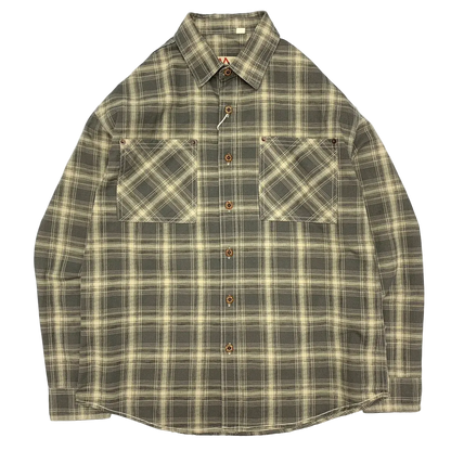 Retro Plaid Shirt in Olive Plaid, laid flat