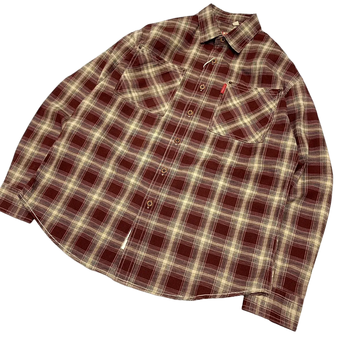 Retro Plaid Shirt in Burgundy Plaid, angled view