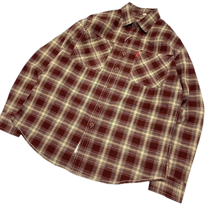 Retro Plaid Shirt in Burgundy Plaid, angled view
