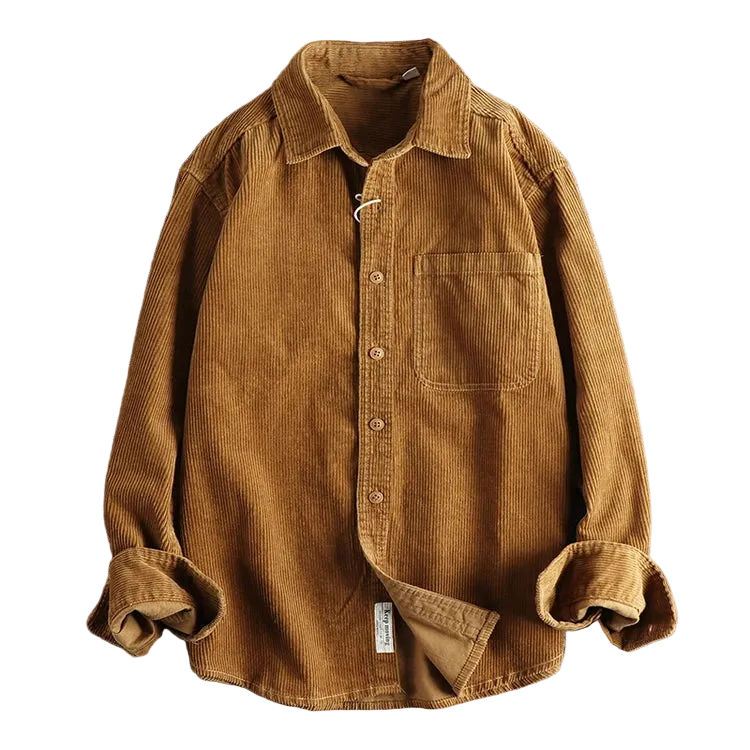 Oversized Corduroy Worker Shirt in Mustard, laid flat