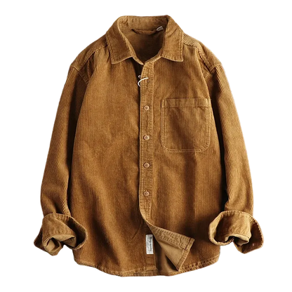 Oversized Corduroy Worker Shirt in Mustard, laid flat