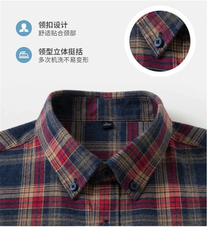 100% Cotton Men's Flannel Shirt Plaid Casual Long Sleece Multi-Color High Quality Autumn Winter Retro Dress Shirts Big Size 6XL