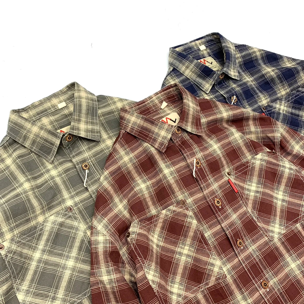 Retro Plaid Shirt in the three plaids, Olive, Burgundy and Blue