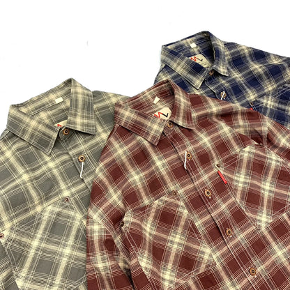 Retro Plaid Shirt in the three plaids, Olive, Burgundy and Blue