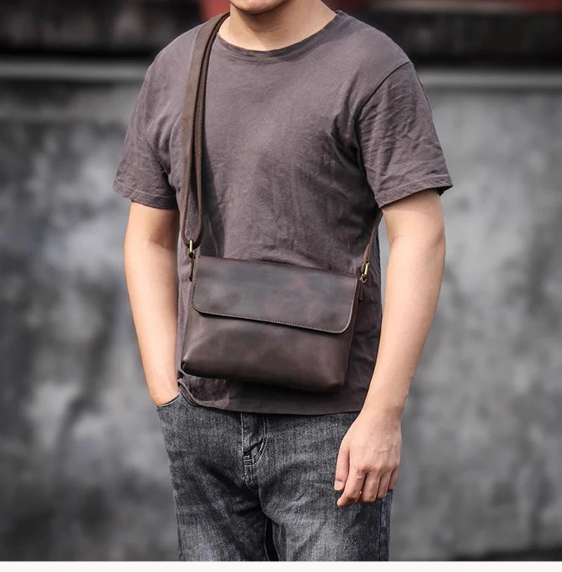 Open Road Leather Crossbody Bag worn, front view