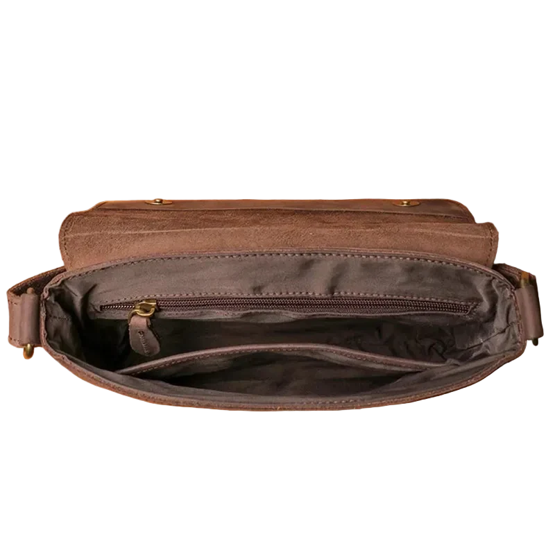 Open Road Leather Crossbody Bag open, inside divider with zipper
