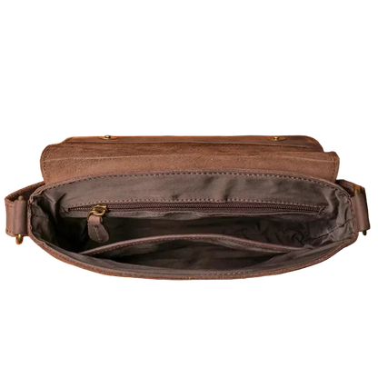 Open Road Leather Crossbody Bag open, inside divider with zipper