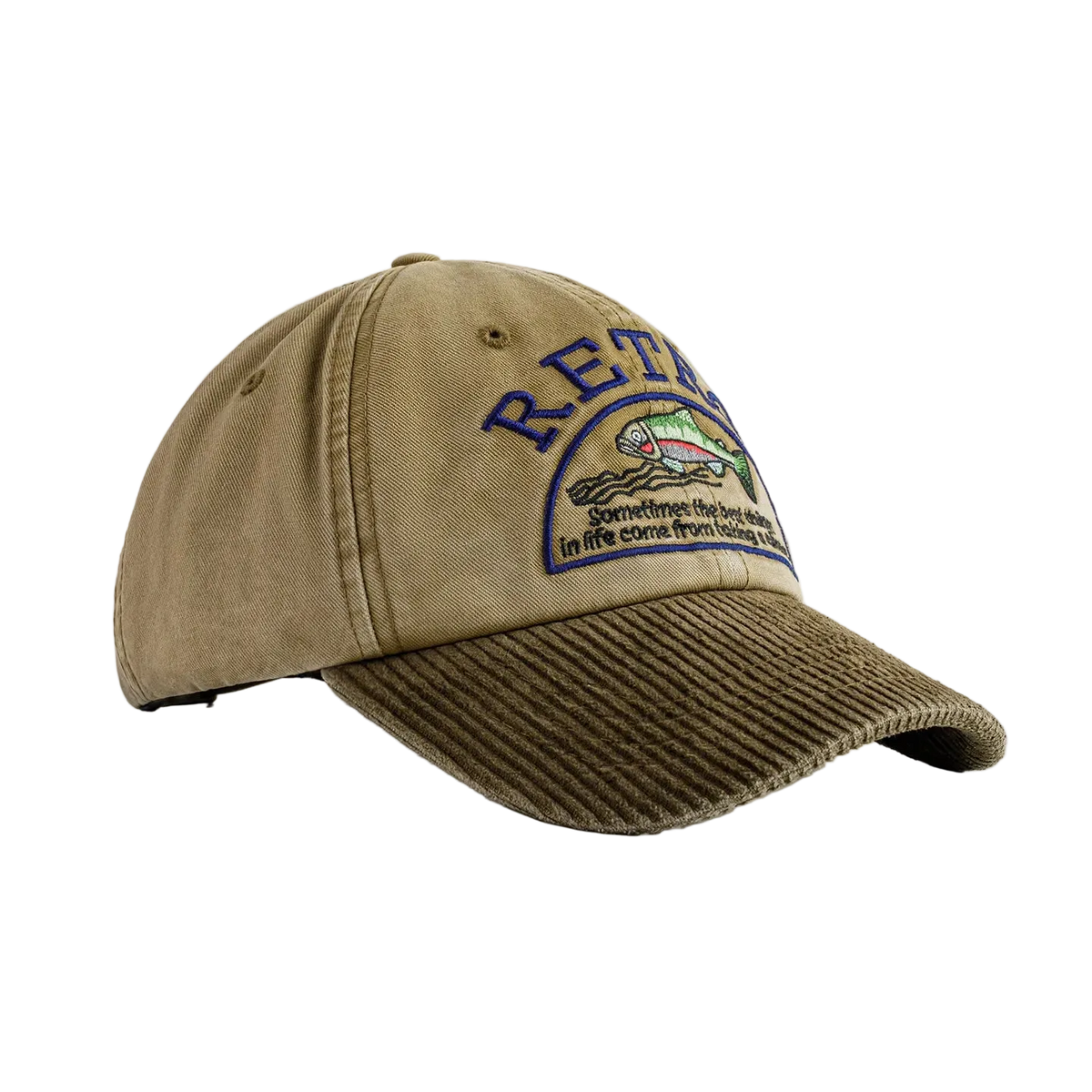 Eddy Corduroy Cap in khaki, side view showing the corduroy brim