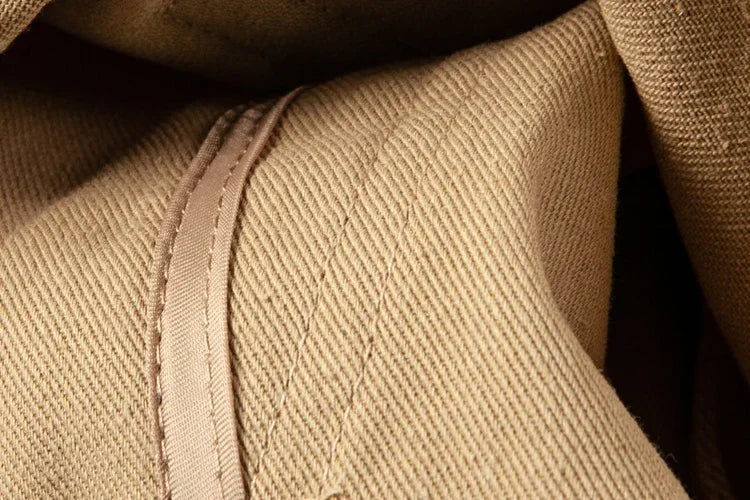 Macro of the cotton twill weave and topstitched seam