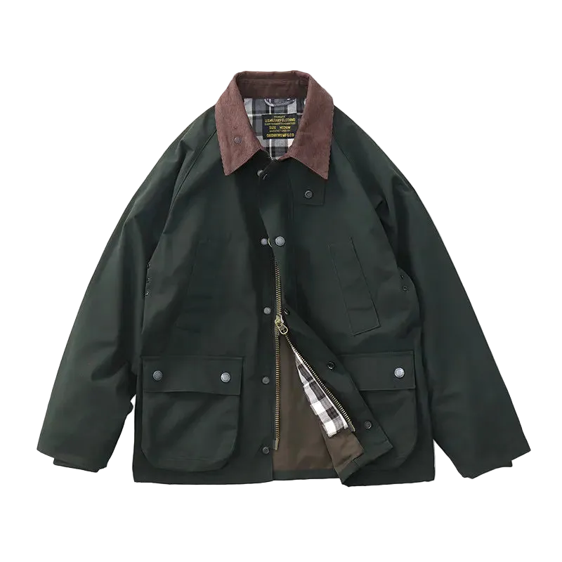 Highland Waxed Jacket in Dark Green (unwaxed), laid flat