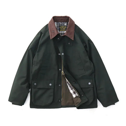 Highland Waxed Jacket in Dark Green (unwaxed), laid flat