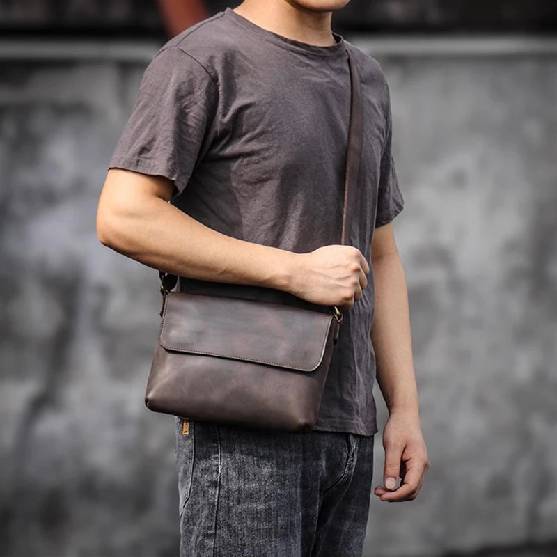 Open Road Leather Crossbody Bag worn across the shoulder