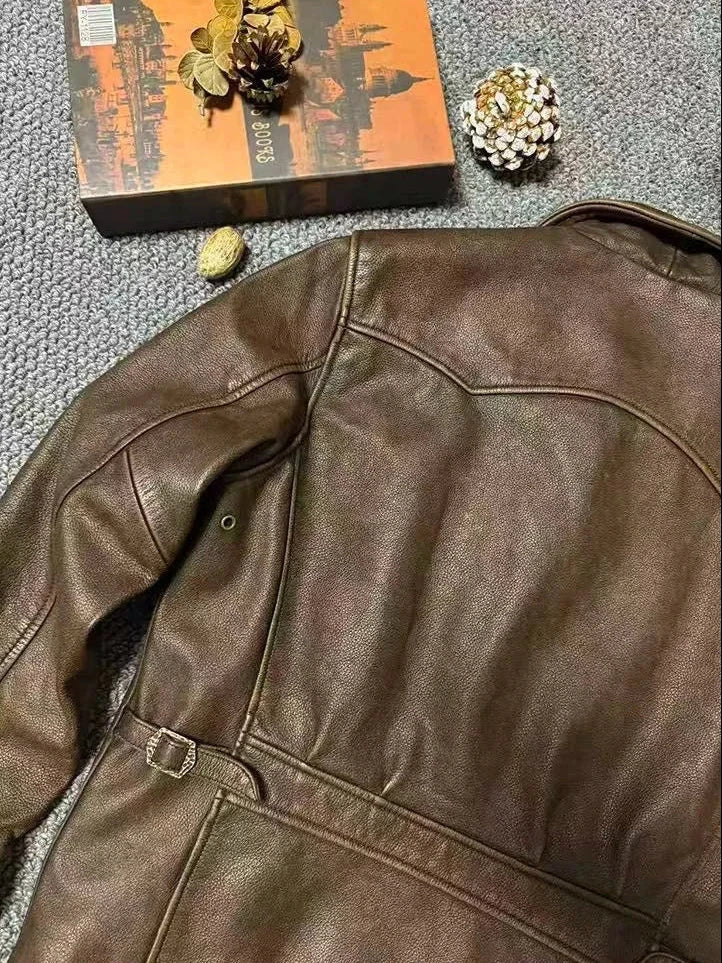 Garage Leather Jacket in Tobacco, back view at an angle