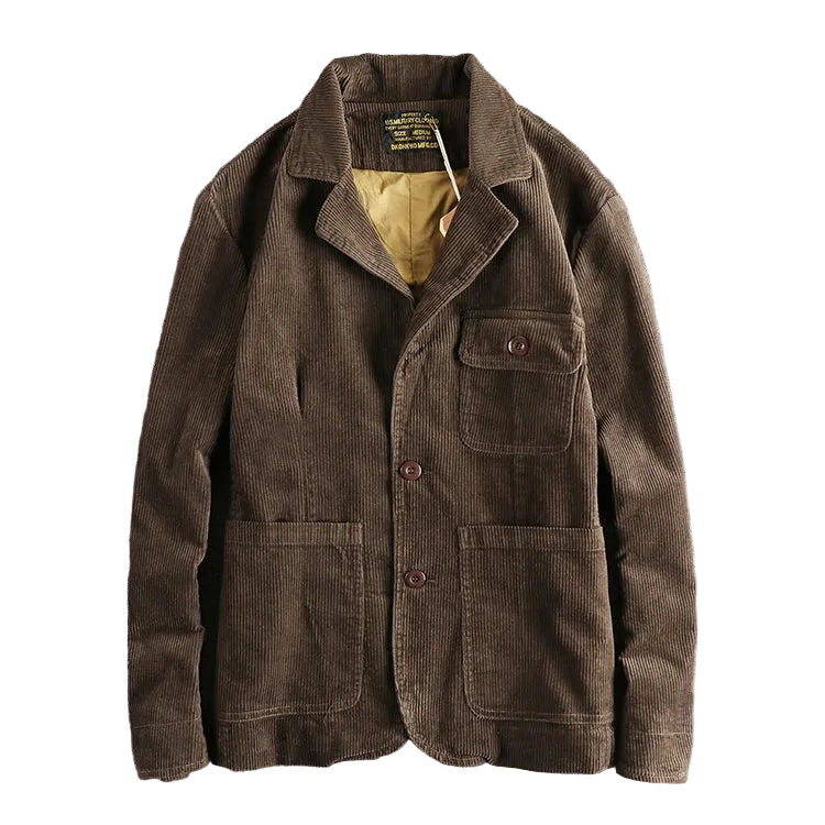 Corduroy Worker Blazer in Coffee, front view