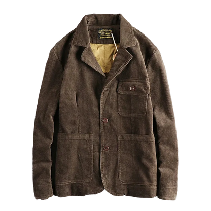 Corduroy Worker Blazer in Coffee, front view