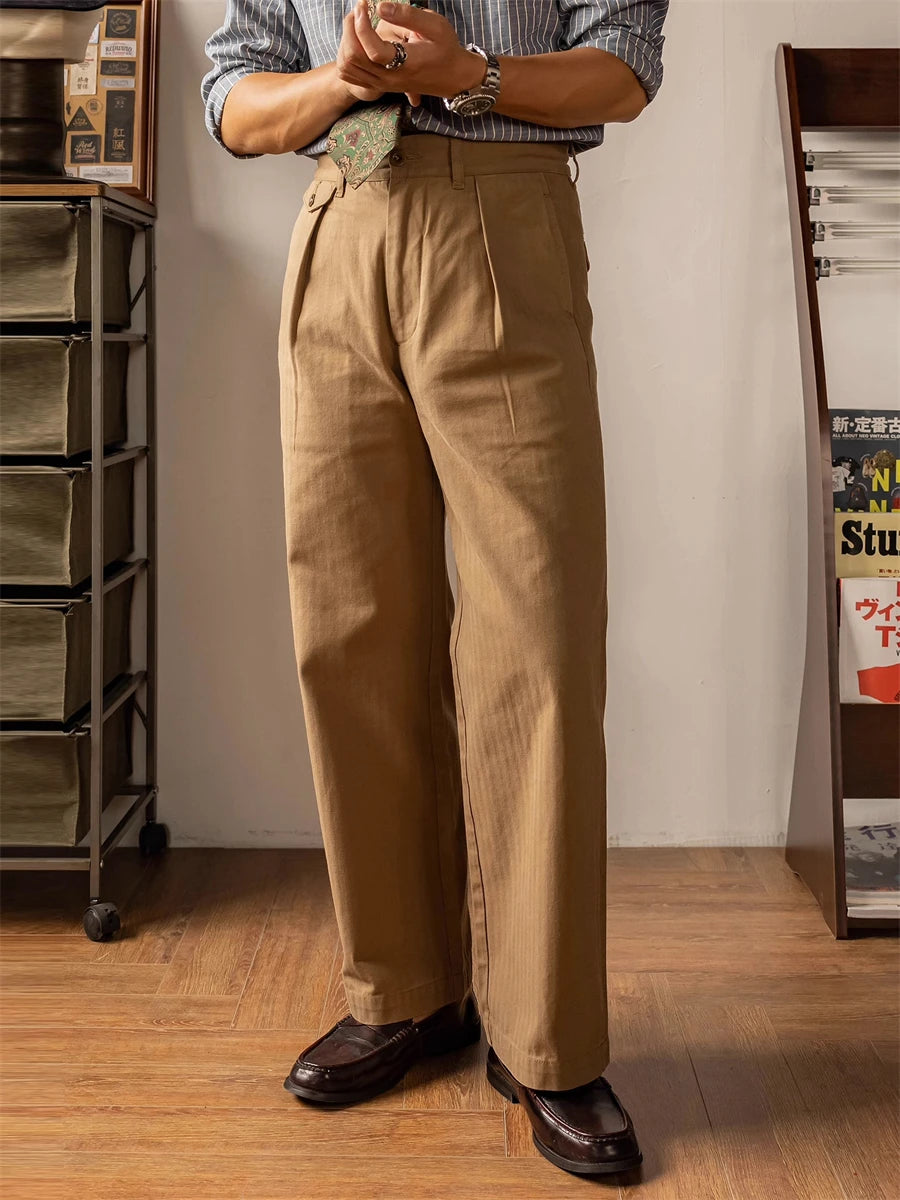 Red Tornado trousers in Khaki, side view, pocket and adjuster tab