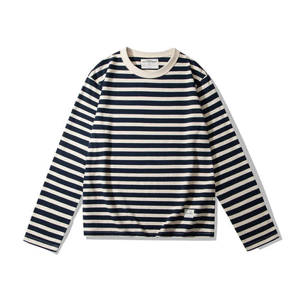Mariniere Striped Long Sleeve Tee in Navy Wide Stripe, front view