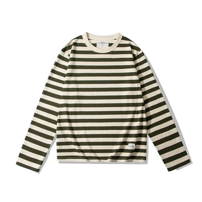 Mariniere Striped Long Sleeve Tee in Moss Green, front view