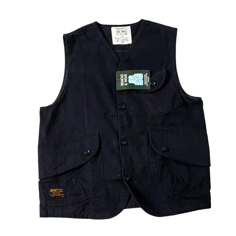 Expedition Cargo Vest in Navy, front view, flat lay