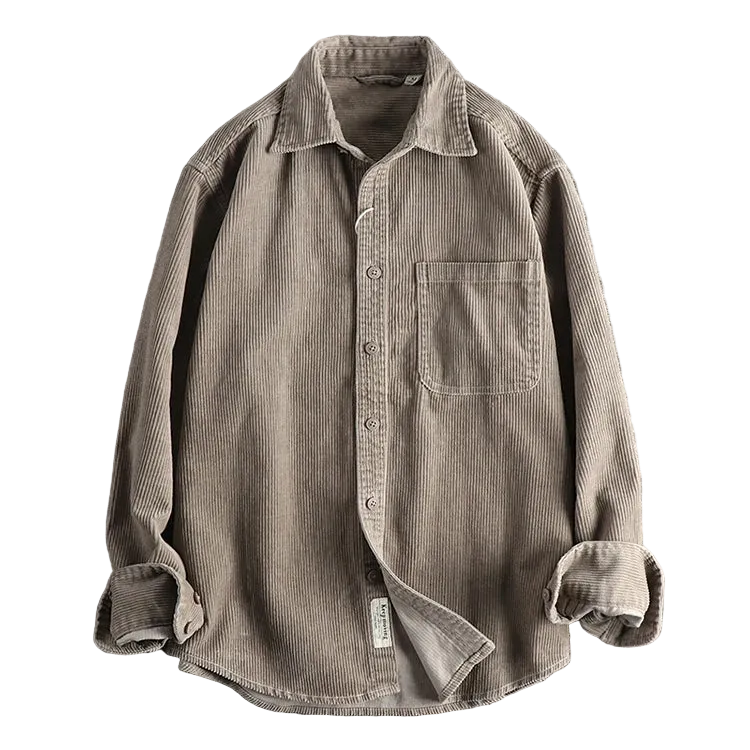 Oversized Corduroy Worker Shirt in Sand, laid flat